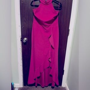Magenta Ruffle halter maxi dress w/ slit Sz XL